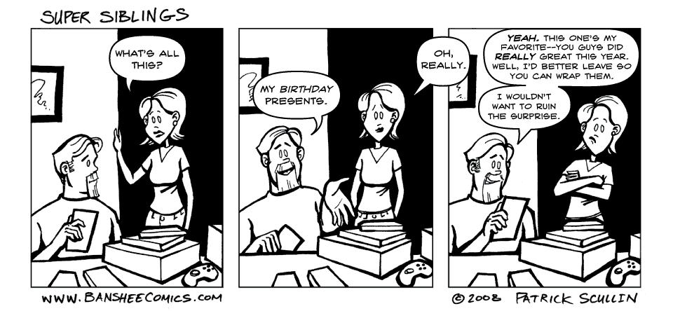 Super Siblings Comic Strip Birthday Presents
