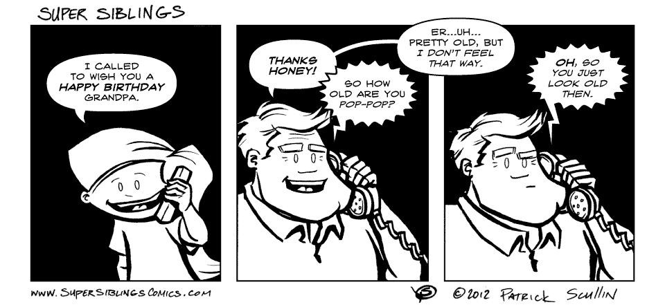Old Timer Super Siblings Comic Strip by Patrick Scullin