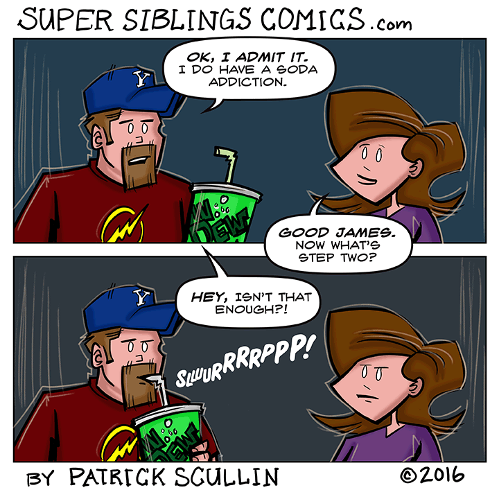 Soda Addict Super Siblings Comic Strip by Patrick Scullin